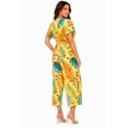 thumbnail image 3 of Women's Tropical Print Short Sleeve Wide Leg Jumpsuit with Tie Waist Detail Yellow S, 3 of 4