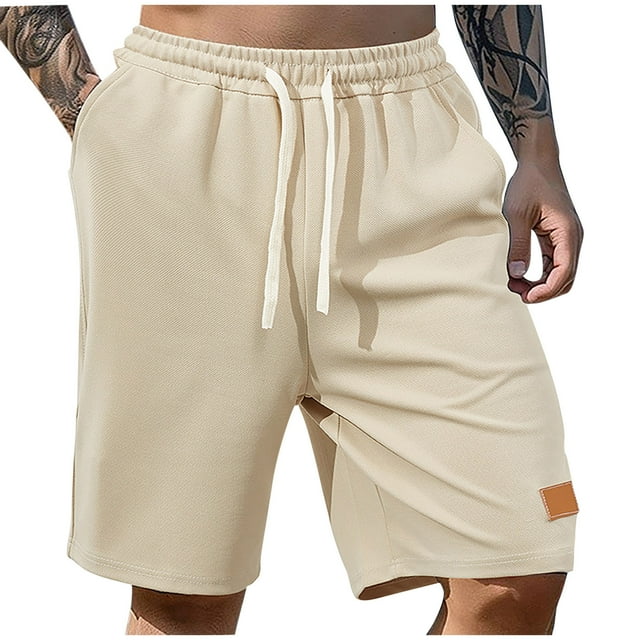 ohmzyzo Men's Casual Shorts Drawstring Elastic Waist Summer Beach Sweat Shorts with Pockets