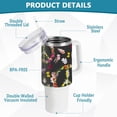 thumbnail image 4 of SKYSONIC Insulated Tumblers with Lids and Straws Handles 40oz Water Bottle Peace Sign Floral Butterfly Feather Travel Mug Reusable Stainless Steel Thermos Vacuum, 4 of 7