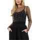 thumbnail image 1 of Women Pearls See Through Sheer Mesh Top Long Sleeve Crew Neck Casual Mesh Layering Tee Shirt Black S, 1 of 4