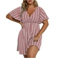 thumbnail image 2 of Antinious Summer Dresses for Women,Womens Dresses for Party,Plus Size Dresses for Curvy Women Casual V-Neck Short Sleeve Loose Beach Dress,Pink,XL, 2 of 5