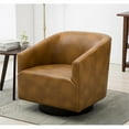 thumbnail image 2 of Comfort Pointe Chaise Pivotante en Similicuir Brun Camel avec Base en Bois, 2 of 8
