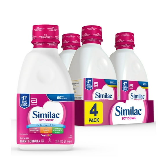 Similac Soy Isomil Ready-to-Feed Baby Formula, 32-fl-oz Bottle, Pack of 4