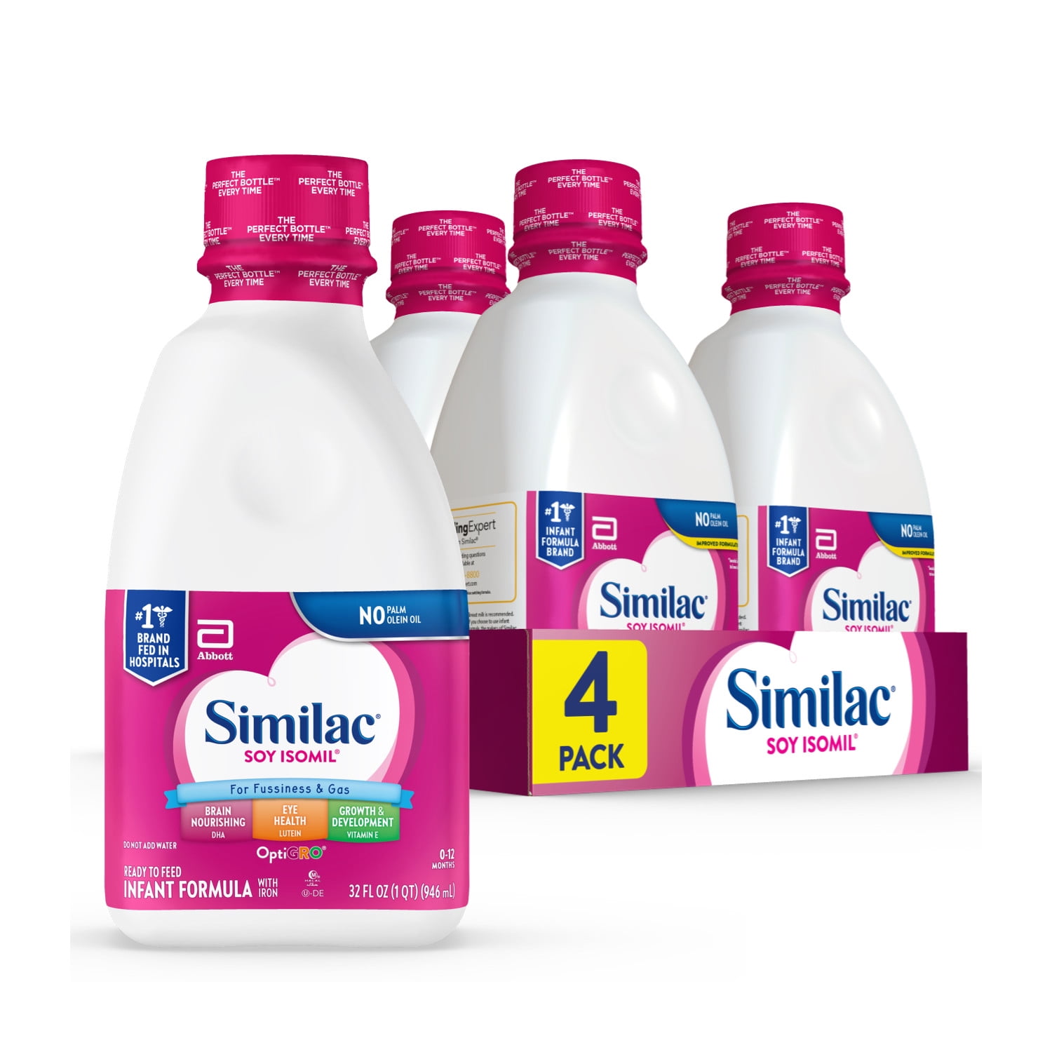 Similac Soy Isomil Ready-to-Feed Baby Formula, 32-fl-oz Bottle, Pack of 4