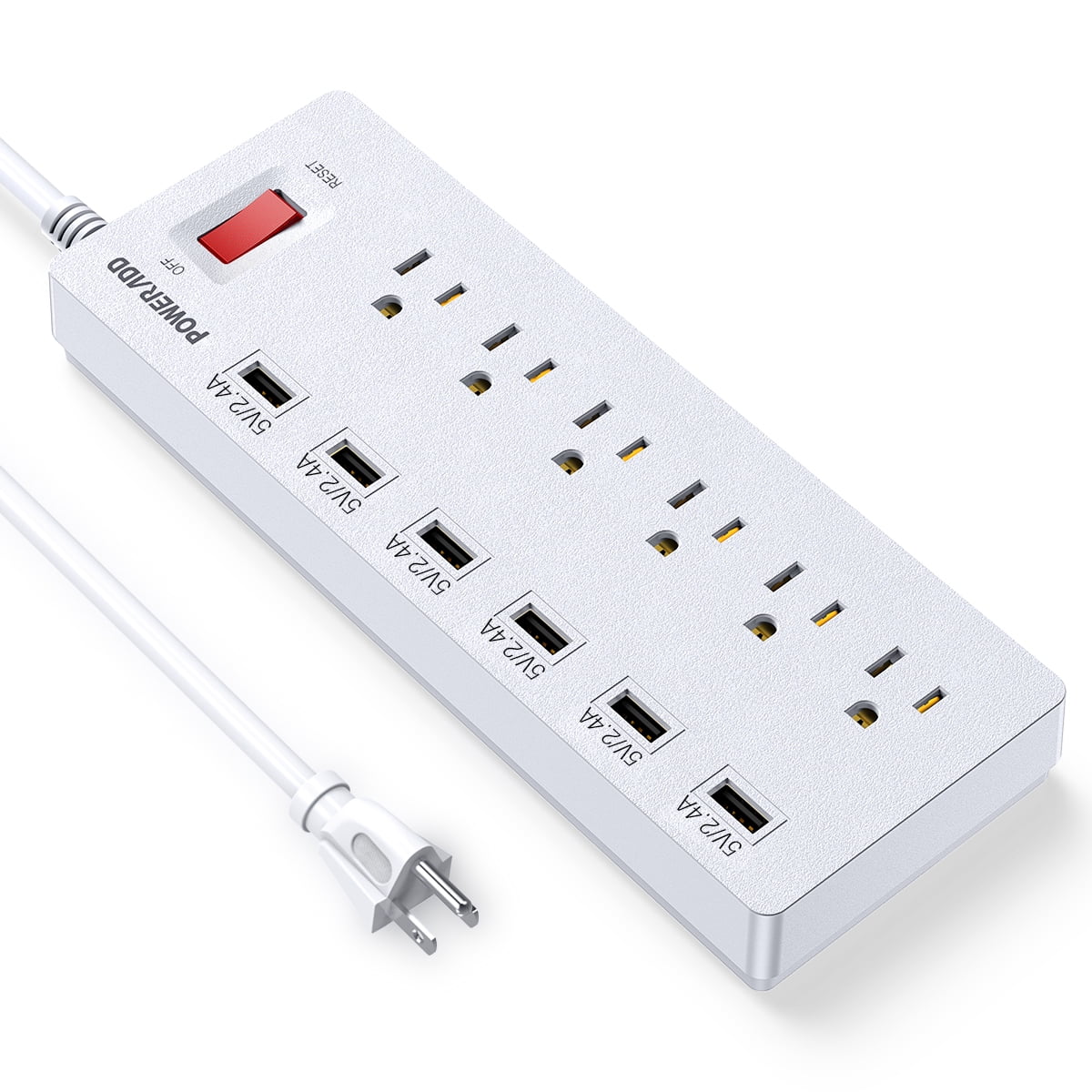 Poweradd 5FT 3 USB Ports 3 Outlets Power Strip Surge Protector AC Wall Socket 