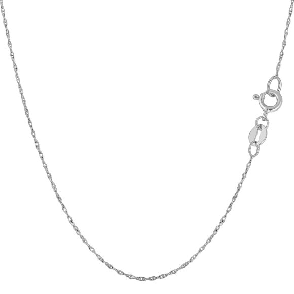 10k White Gold Rope Chain Necklace, 0.5mm, 16"