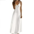 thumbnail image 3 of Feancey Long Dresses for Women Summer Sleeveless V Neck Cami Dress High Waist Casual Beach Maxi Dresses Spaghetti Strap Flowy Vacation Dress White M, 3 of 7