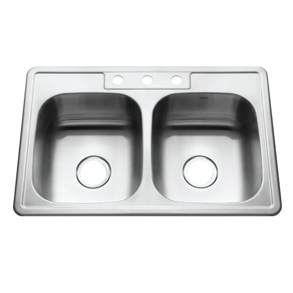 Houzer Glowtone 33 in Stainless Steel Topmount 3-hole 50/50 Double Bowl 8 in Deep Kitchen Sink - 3322-8BS3-1
