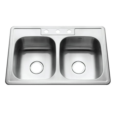 Houzer Glowtone 33 in Stainless Steel Topmount 3-hole 50/50 Double Bowl 8 in Deep Kitchen Sink - 3322-8BS3-1