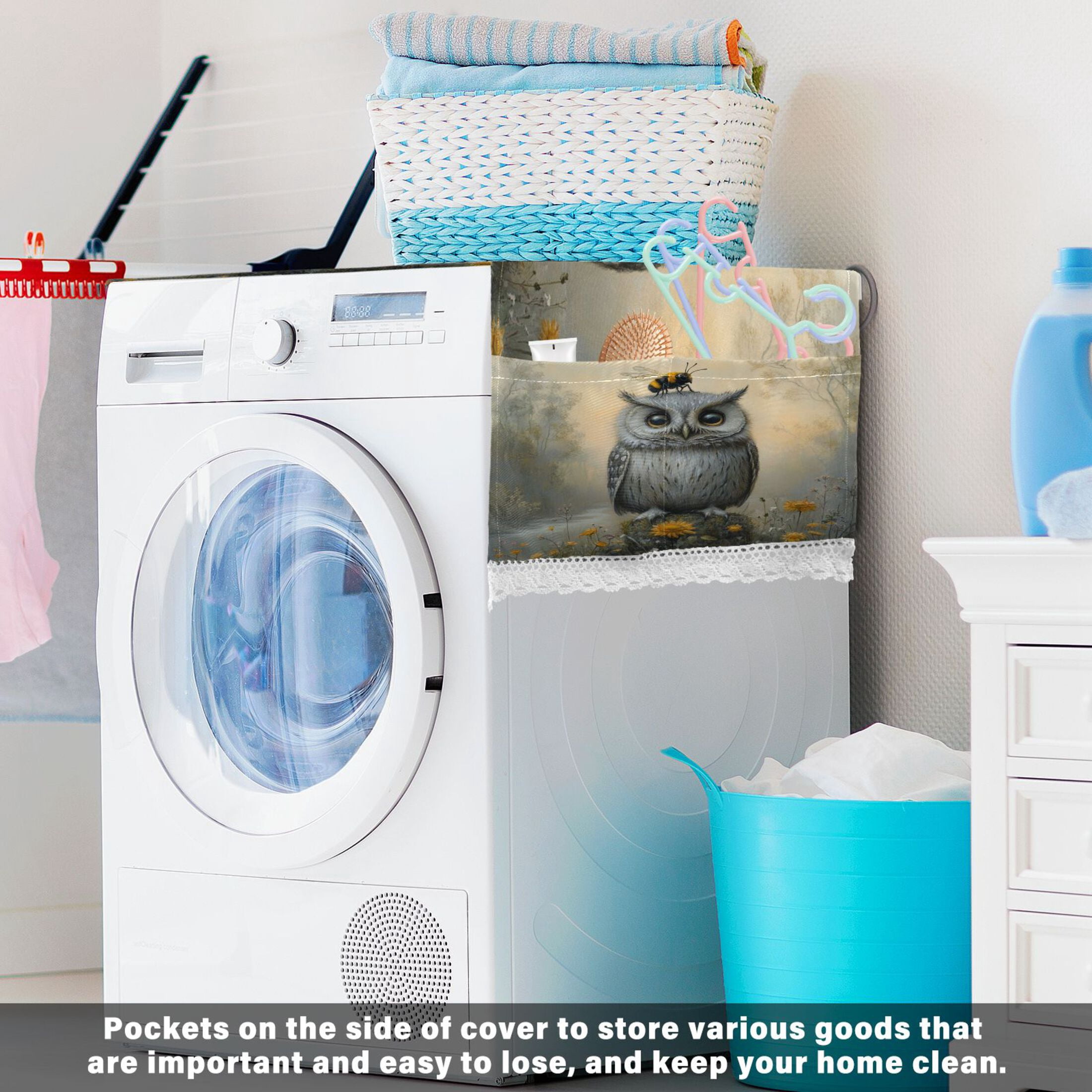 WOBOGO Owls and Bees Pattern Washing Machine Cloth Dryer Refrigerator Top Cover Protective Non-Slip Mat For Kitchen Laundry