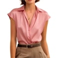 thumbnail image 3 of UDAUDU Womens Satin Button Down Shirts Sleeveless Summer Silk Tank Tops Collared Business Casual Outfits Pink L, 3 of 5