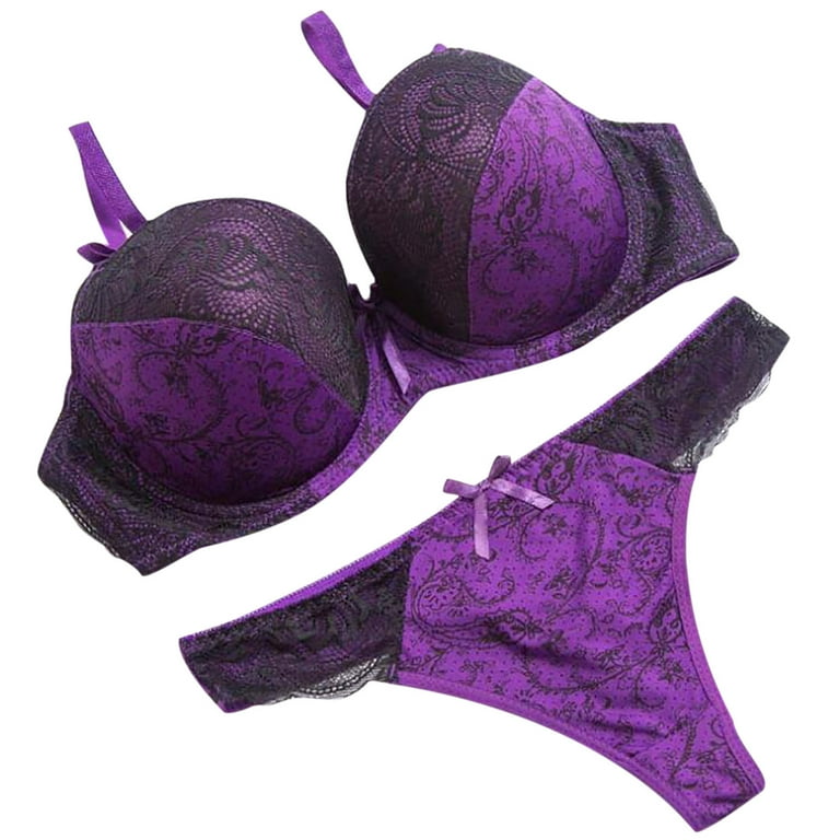 Lace Trim Satin Super Push Up Bra & Thong Set