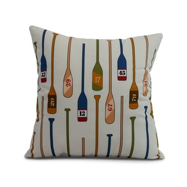 Simply Daisy, 18" x 18" Oar Numbers , Geometric Print Outdoor Pillow, Ivory