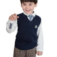 thumbnail image 4 of Fozruso Boys Knitted Sweater Vest V-Neck Sleeveless Knitwear Layering Sweater School Uniform,Blue, 4 of 7