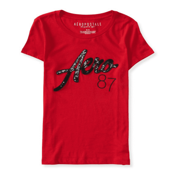 Aeropostale - Playera adornada con logo de lentejuelas para mujer, rojo, XS Aeropostale Camiseta adornada