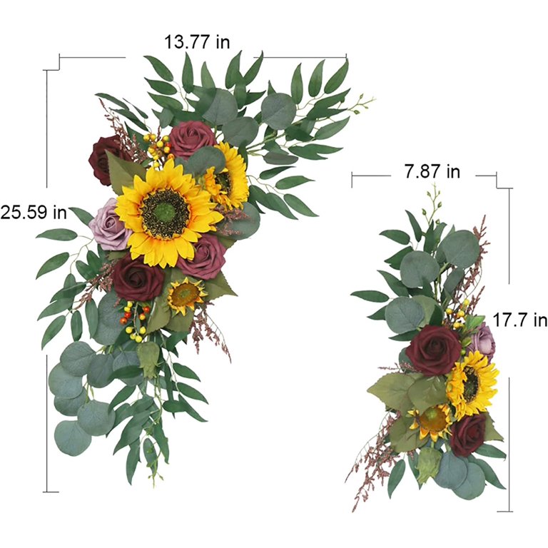 Sunflower Wedding Arch Flowers Kit Artificial Burgundy Rose Flower Swag  with Eucalyptus Willow Leaves Floral Arrangements for Wedding Backdrop