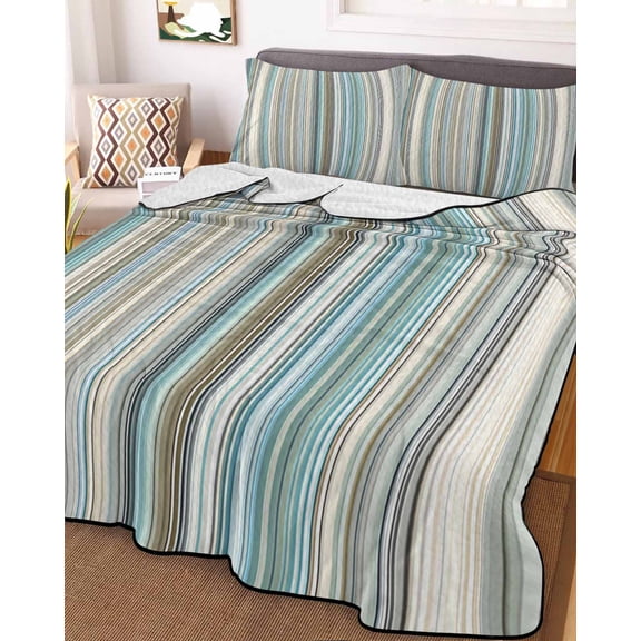 Light Blue Striped Twin XL Size Down Alternative Comforter,Lightweight Comforter Quilt Bedding Set with Pillow Shams Farmhouse Thin Line Modern Abstract Art Bed Comforter Duvet Insert 68"x98"