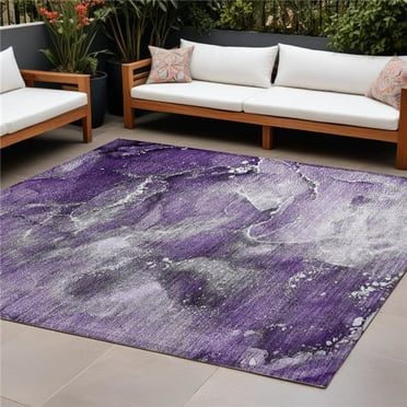 HomeRoots 560326 9 x 12 ft. Gray & Purple Abstract Washable Non Skid Indoor Outdoor Rectangle Machine Woven Area Rug
