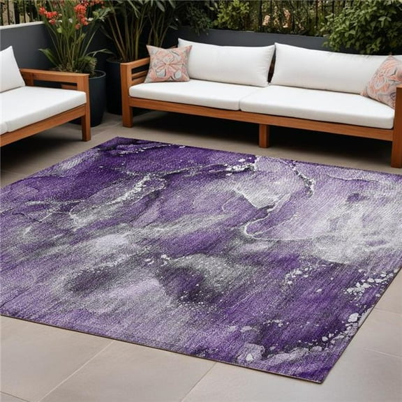 HomeRoots 560326 9 x 12 ft. Gray & Purple Abstract Washable Non Skid Indoor Outdoor Rectangle Machine Woven Area Rug