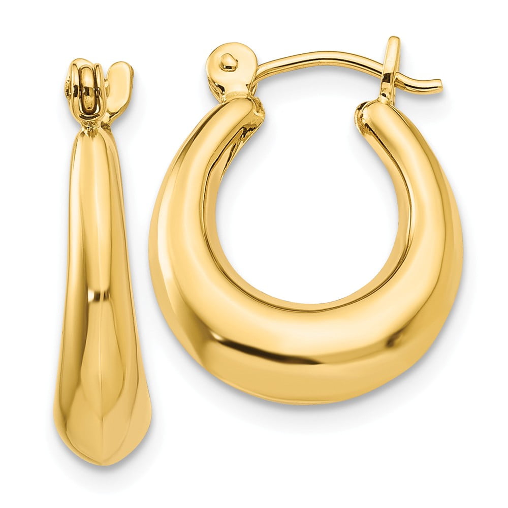14k Yellow Gold Oval Hoop Puffed Shrimp Earrings - 9mm x 5mm - Walmart.com