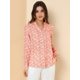 thumbnail image 4 of Allegra K Blusa con botones de manga larga con cuello en V y blusas sueltas florales de gasa para mujer Rosa S, 4 of 6