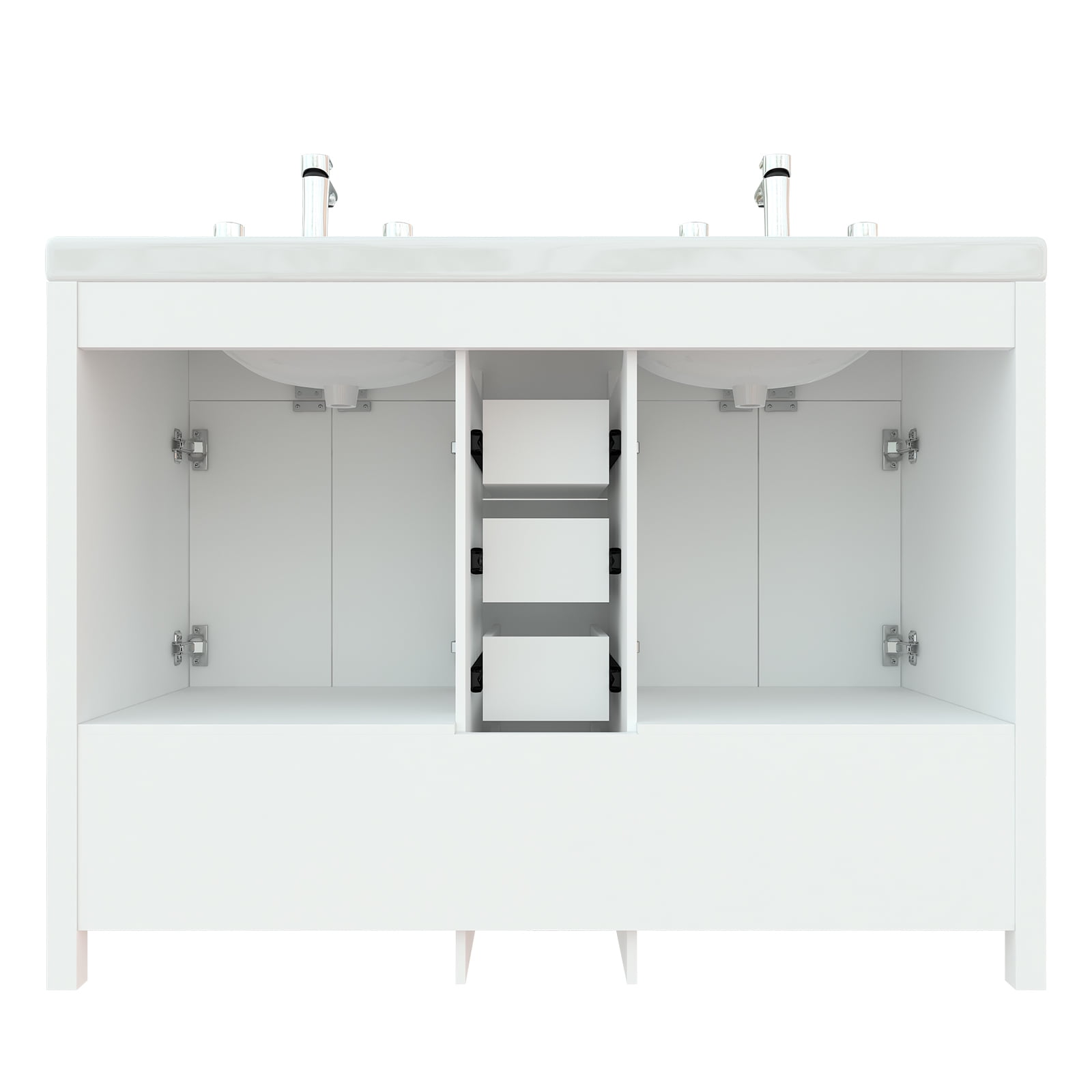 47'' White Bathroom Vanity with Double Ceramic Sink Freestanding Storage Cabinet with 6 Drawers
