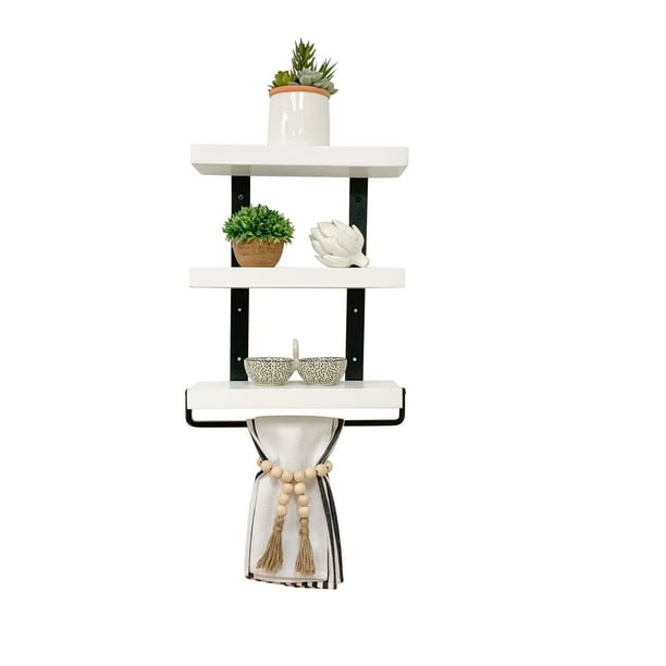 Del Hutson Designs White 16inch Industrial 3tier Floating Shelf with