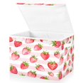 thumbnail image 2 of 40L Lidded Home Storage Bins Foldable Storage Box with Handle for Home Bedroom Closet, Strawberry Stripe Printed, 2 of 7
