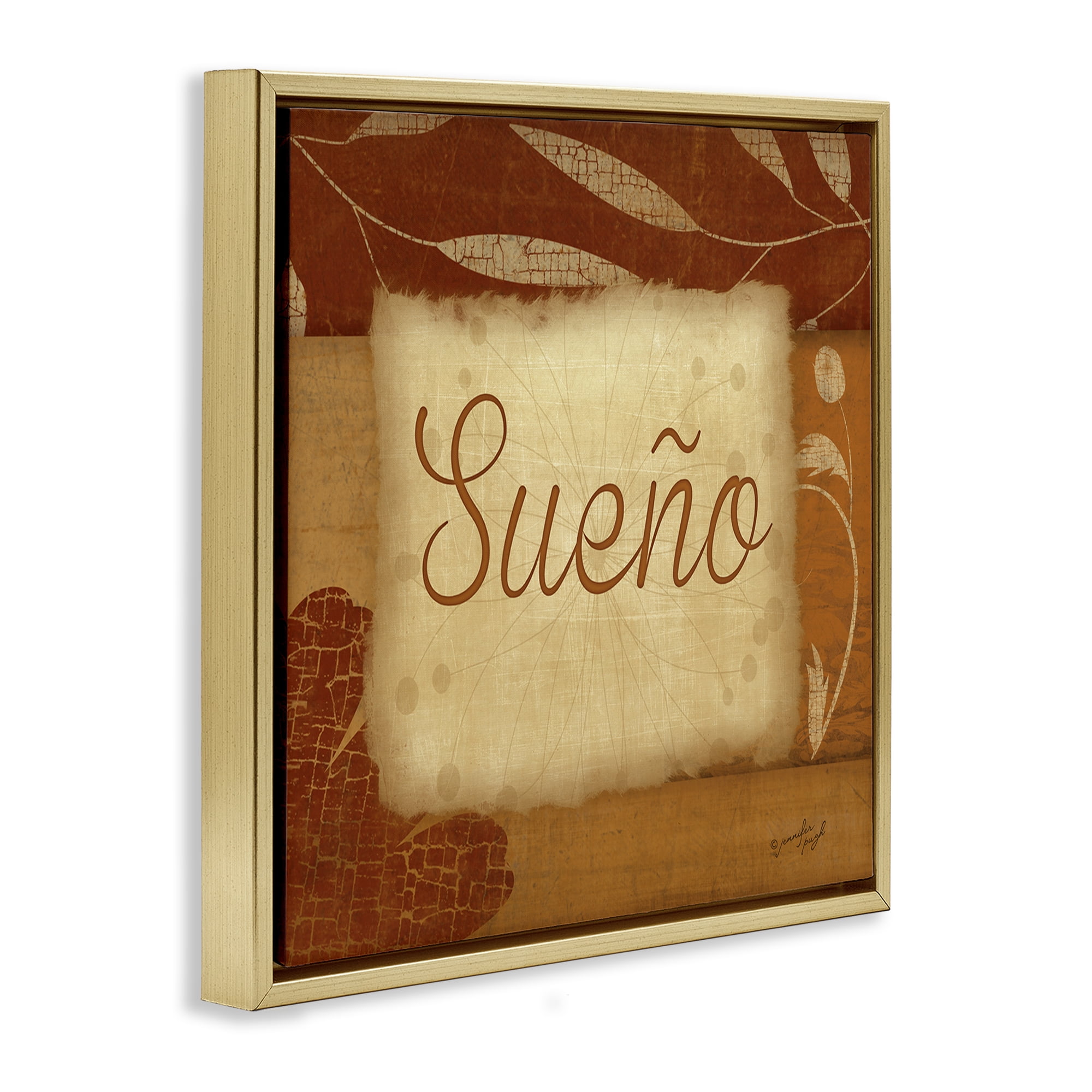 Stupell Industries Sueño con Flores Tradicionales Typography and Symbols Painting Gold Floater Framed Art Print Wall Art, 25 x 25