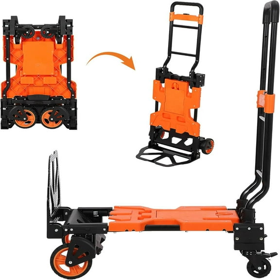 2-in-1 Folding Hand Truck with Foldable Basket, Convertible Folding Hand Cart with Telescoping Handle, Wheels and Bungee Cord, Portable Dolly Cart for Luggage, Moving, Office