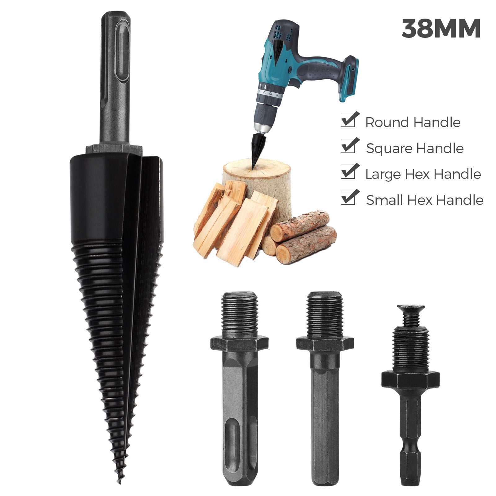 Wood Drilling Bit Black Metal Drill Cone Driver Firewood Log Splitter
