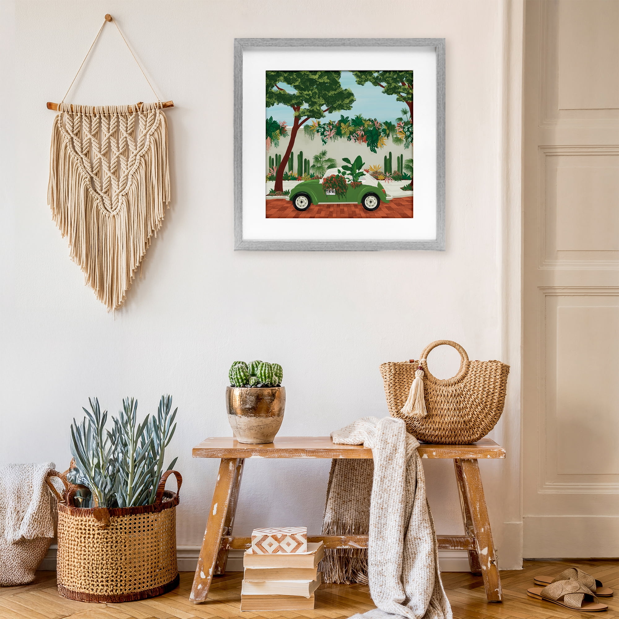Stupell Industries Overgrown Garden Taxi Gray Framed Print Under Glass, design by Vero Illustrates