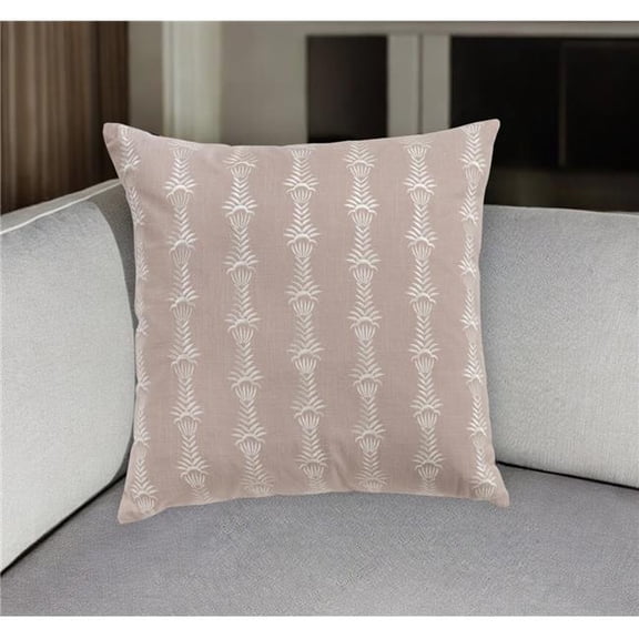 HomeRoots 518692 20 in. Pink & White Botanical Stripe Cotton Throw Pillow with Embroidery