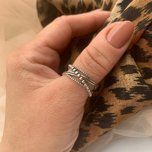 SS DESIGNS Multi layer Band Chunky Silver Dot Ring, Layered Ring, Mothers Day Gift Her Mom