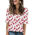 thumbnail image 3 of JTZGDY Floral Shirts for Women Cute Summer Short Sleeve V Neck Graphic T-Shirts Tops Dressy Casual Tunic Blouse Fashion Beach Vacation Outfit Clothes Multicolor#27 S, 3 of 6