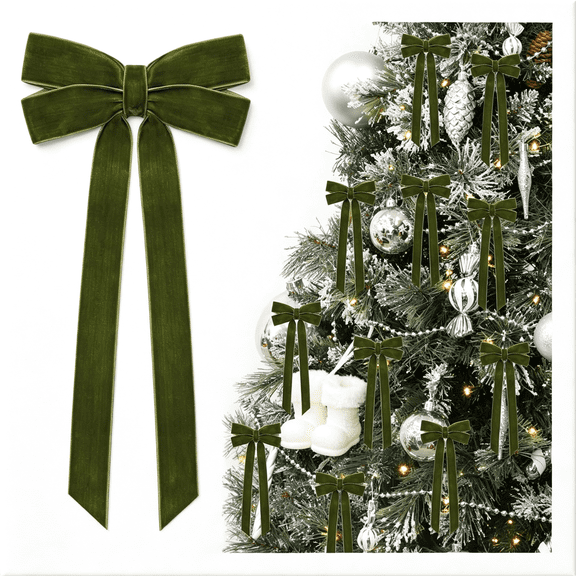 12Pcs Neutral Velvet Ribbon Bows Christmas Tree Decorations, 5in x 10in ...