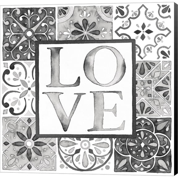 Garden Getaway Patchwork I Love BW by Laura Marshall, Canvas Wall Art