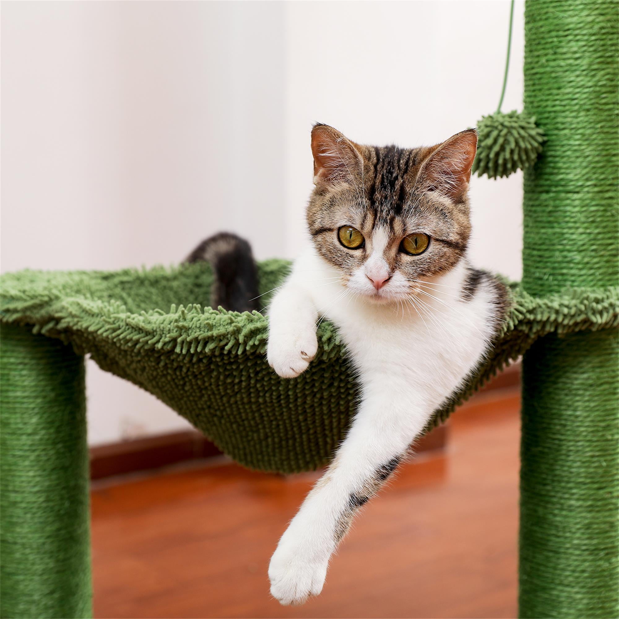 Kadyn 37" Cactus Cat Tree Tower for Indoor Cats Tower Kittens Climbing Stand for Indoor, Full Wrapped Sisal Scratching Post for Cats, Green