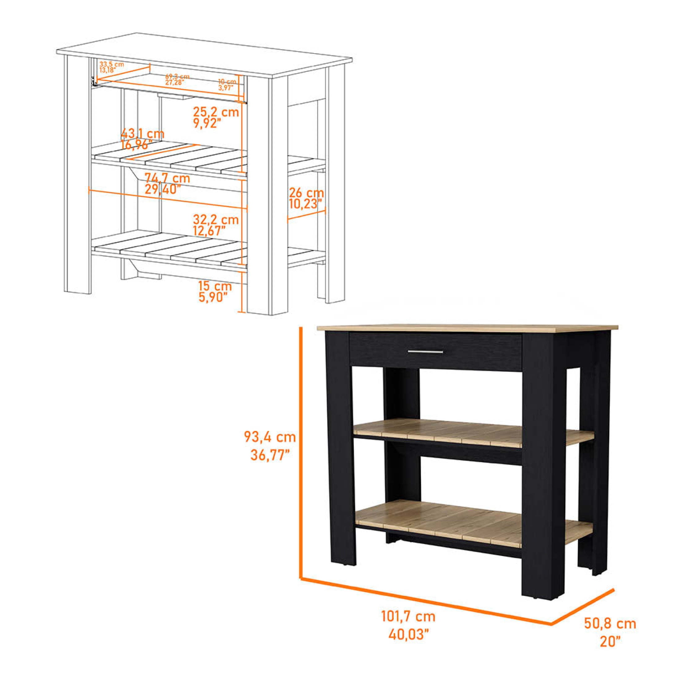 Newboti Furniture Brooklyn 40 Kitchen Island, Two Shelves, One Drawer 47524