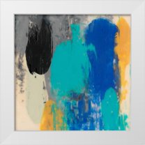 Goldberger, Jennifer 12x12 White Modern Wood Framed Museum Art Print Titled - Teal Schmear I
