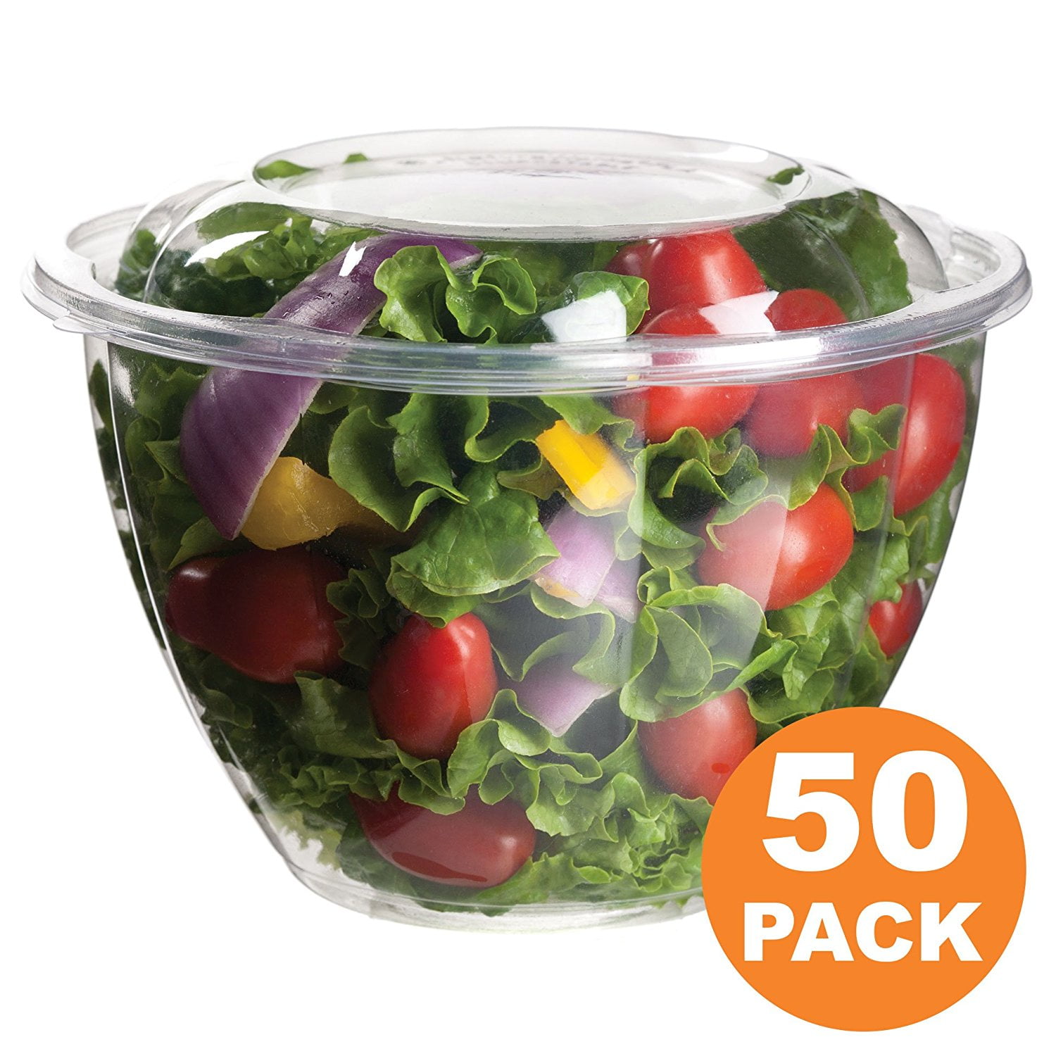 Clear Plastic Bowl With Dome Lids for Salads Fruits Parfaits, 48oz, Disposable, Large Size [50