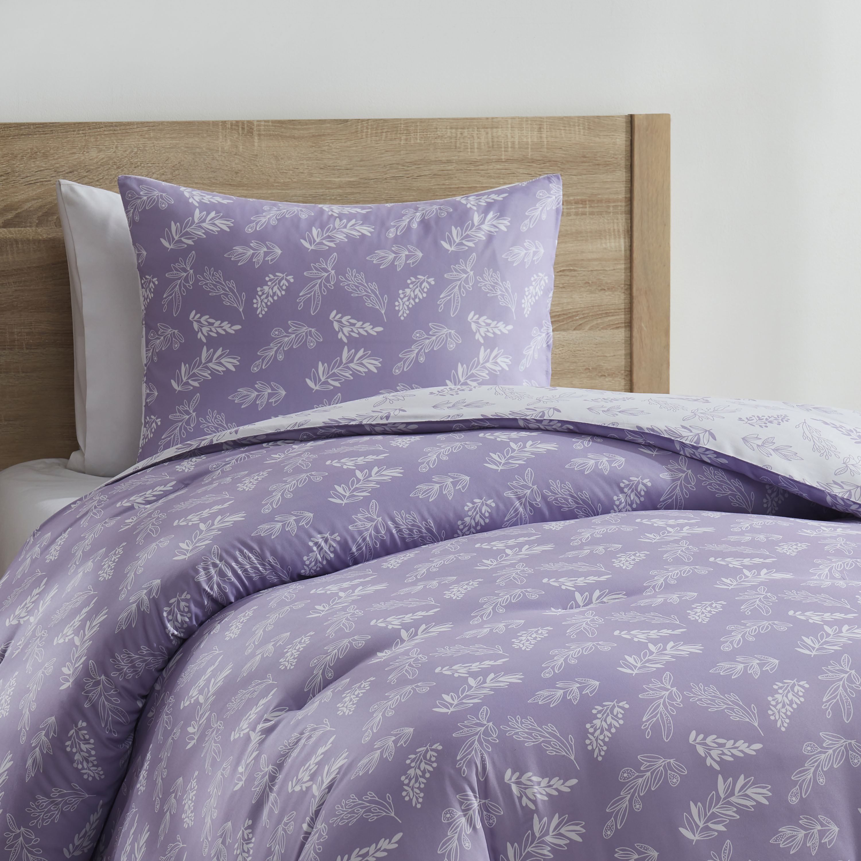 LammaLoe Twin Comforter Sets, 2 Piece Botanical Bed in a Bag, Reversible Bedding Comforter Set with Sheets, Modern Bed Set, Lavender/Off White