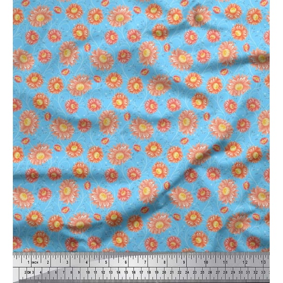Soimoi Poly Georgette Fabric Leaves & Dahlia Floral Printed Craft Fabric by the Yard 52 Inch Wide