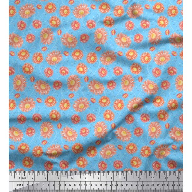 Soimoi polyester Crepe Fabric Leaves & Dahlia Floral Fabric Prints By Yard 52 Inch Wide