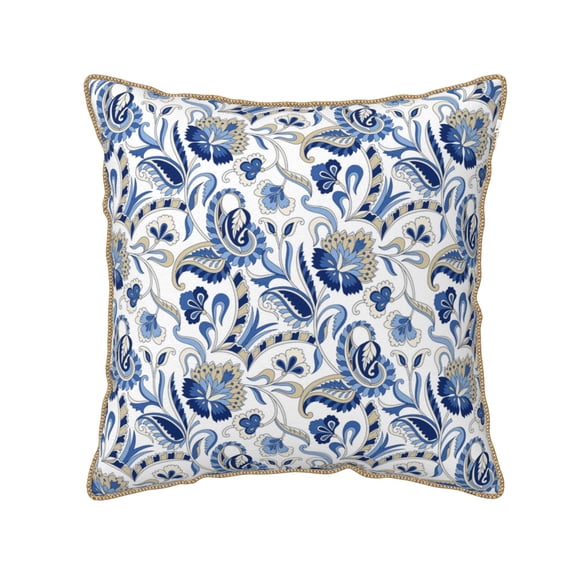 Xecao Blue Paisley Print Soft Velvet Decorative Throw Pillow Covers, Square Cushion Cases for Bed, Sofa, Living Room, Car, and Indoor Outdoor Use-16"x16"