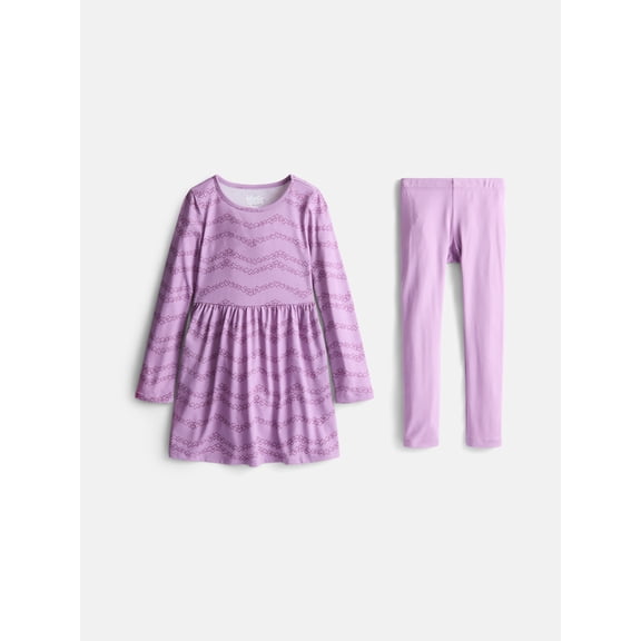 Wonder Nation Girls Play Dress with Long Sleeves and Leggings Set, 2 Piece, Sizes 4-18