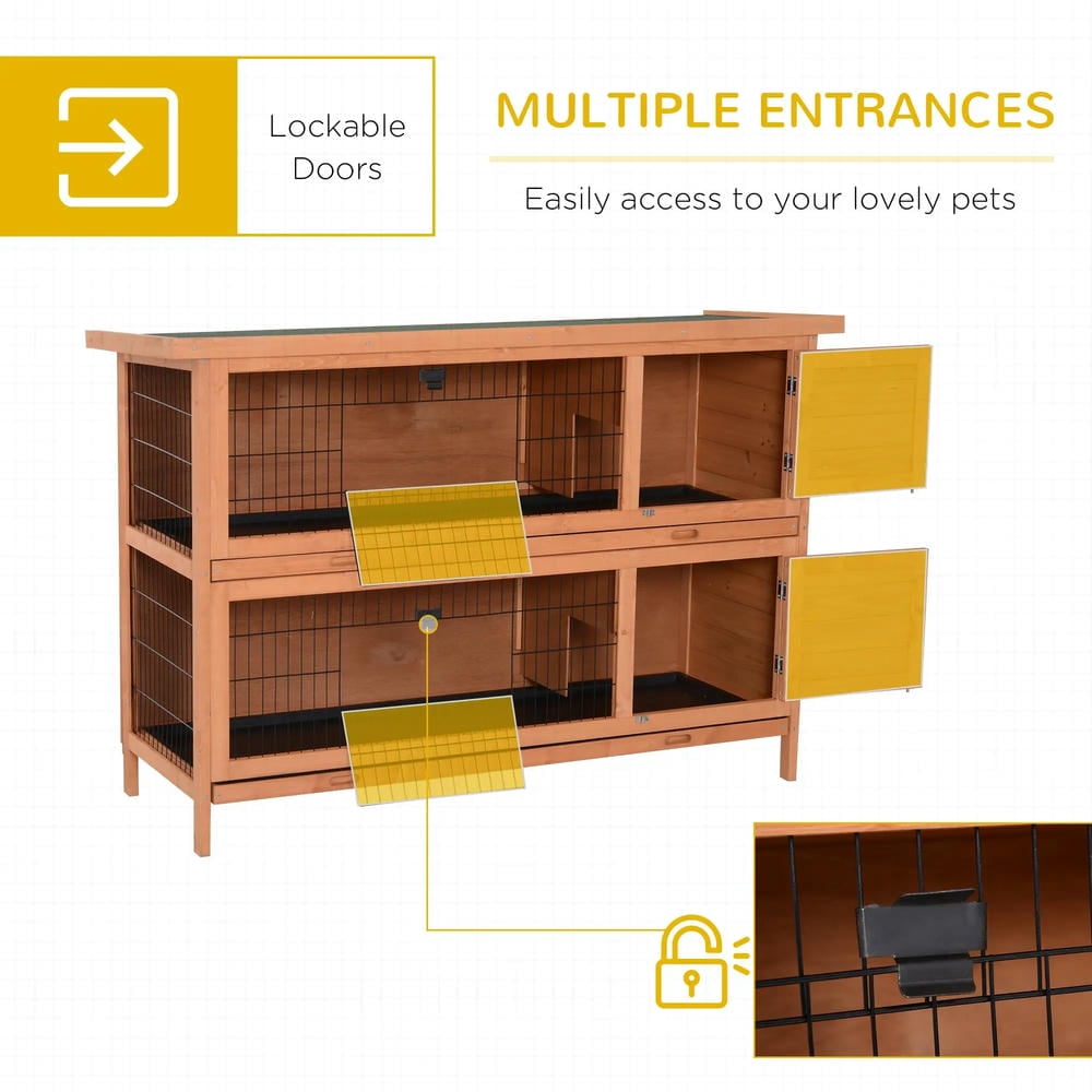 Resenkos Rabbit Hutch, Duck Cage Hutch,Rabbit Coop, 54" 2-Story Large Rabbit Hutch Bunny Cage with Lockable Doors, No Leak Tray,Natural