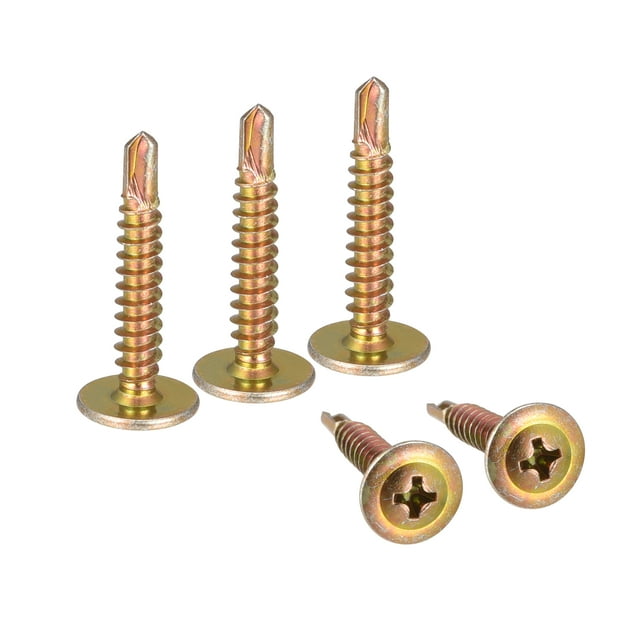 Unique Bargains #8 x 1' Carbon Steel Phillips Head Self Tapping Screws Gold Tone 100 Pack