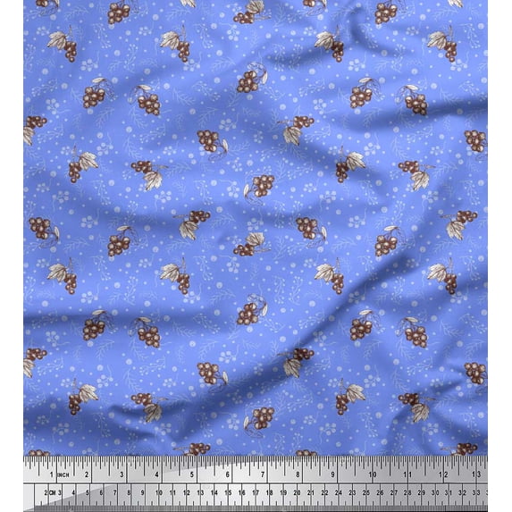 Soimoi Blue Moss Georgette Fabric Leaves & Berries Fruits Fabric Prints By Yard 42 Inch Wide