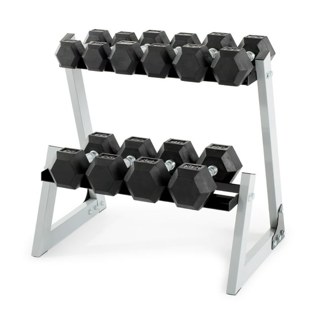 Weider 200 lb. Rubber Hex Dumbbell Weight Set with Weight Rack